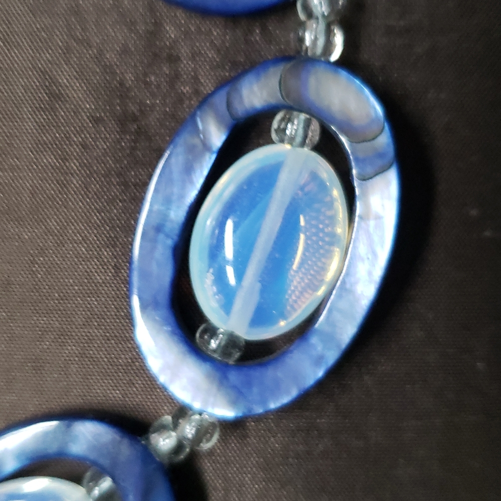 🔥HP🔥 VTG Opalite / Abalone Link Necklaces, blue tone - Picture 9 of 13